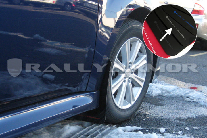 Rally Armor 10-14 Subaru Legacy Black UR Mud Flap w/ Silver Logo - Bull Strap