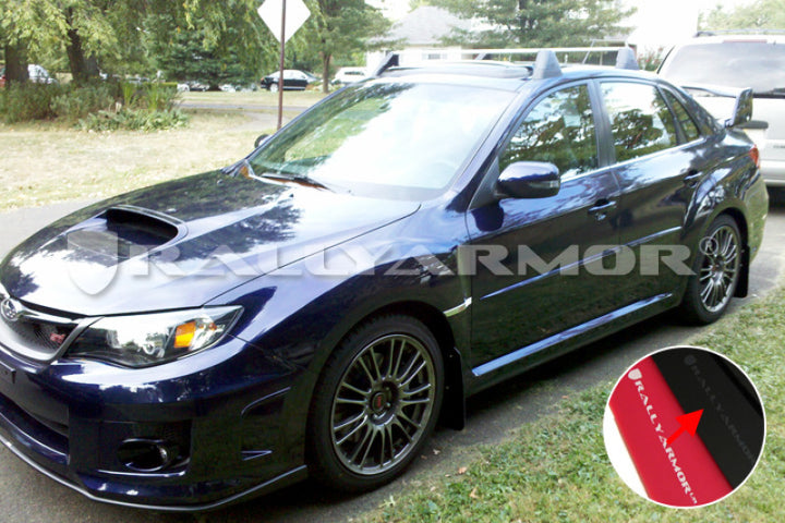 Rally Armor 11-14 Subaru WRX/STI (Sedan Only) Black UR Mud Flap w/Grey Logo - Bull Strap