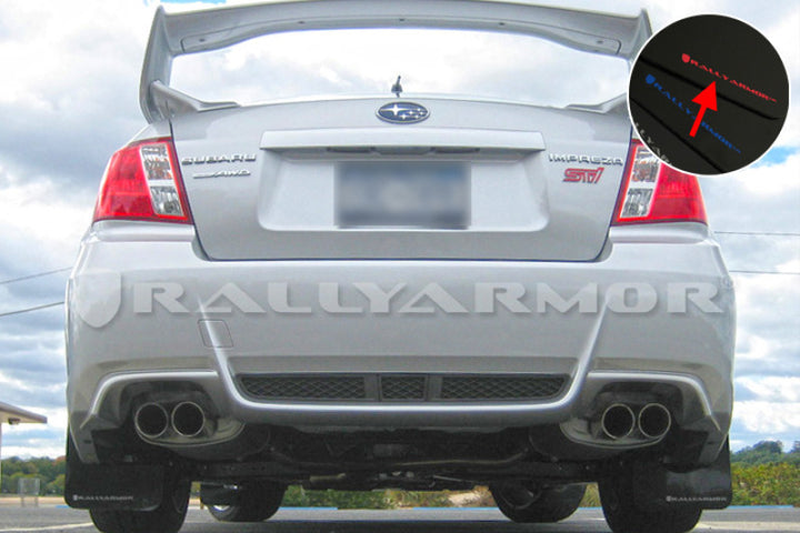 Rally Armor 11-14 Subaru WRX/STI (Sedan Only) Black UR Mud Flap w/Red Logo - Bull Strap