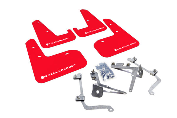 Rally Armor 11-14 Subaru WRX/STI (Sedan Only) Red UR Mud Flap w/White Logo - Bull Strap