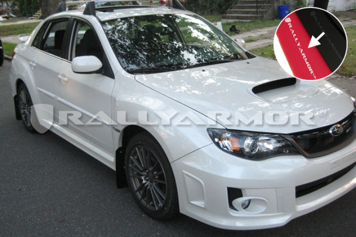 Rally Armor 11-14 Subaru WRX/STI (Sedan Only) Red UR Mud Flap w/White Logo - Bull Strap