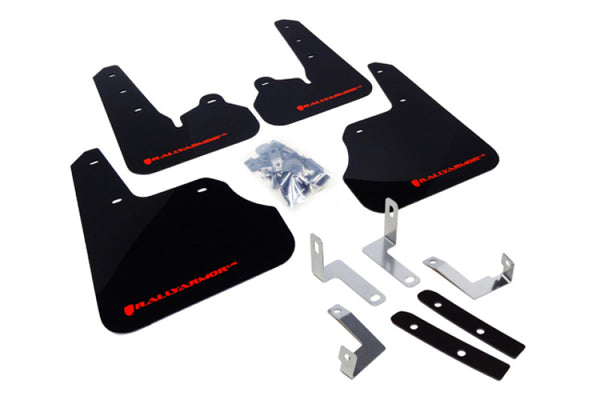 Rally Armor 12-16 Subaru Impreza 4D/5D Black UR Mud Flap w/Red Logo - Bull Strap