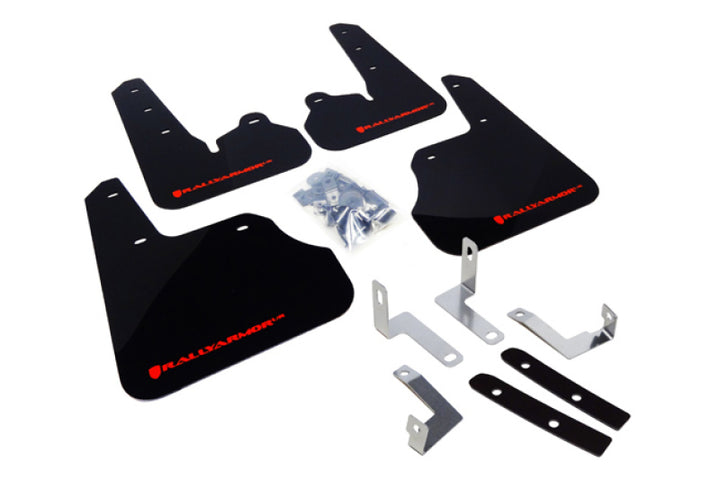 Rally Armor 12-16 Subaru Impreza 4D/5D Black UR Mud Flap w/Red Logo - Bull Strap