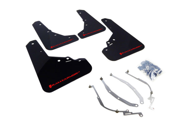 Rally Armor 12-18 Fiat 500 Black UR Mud Flap w/Red Logo - Bull Strap