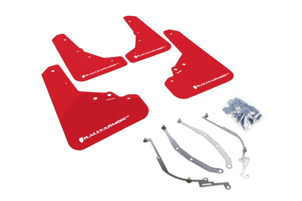 Rally Armor 12-18 Fiat 500 Red Mud Flap w/White Logo - Bull Strap