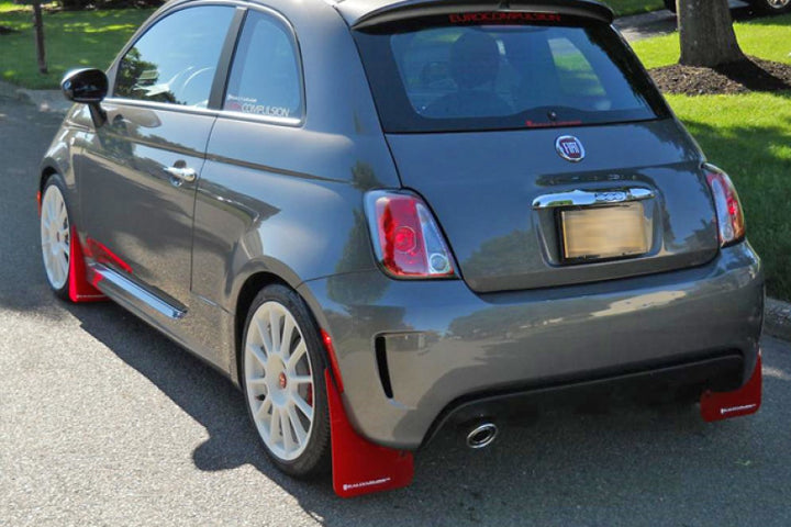 Rally Armor 12-18 Fiat 500 Red Mud Flap w/White Logo - Bull Strap