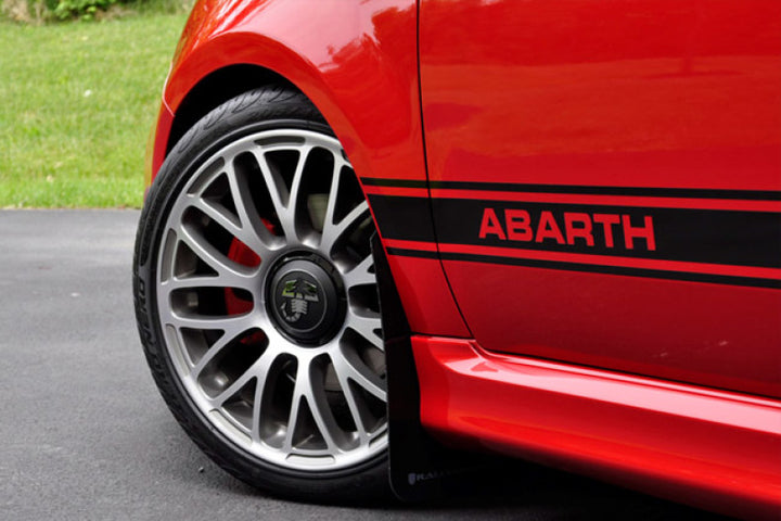 Rally Armor 12-18 Fiat 500 Red Mud Flap w/White Logo - Bull Strap