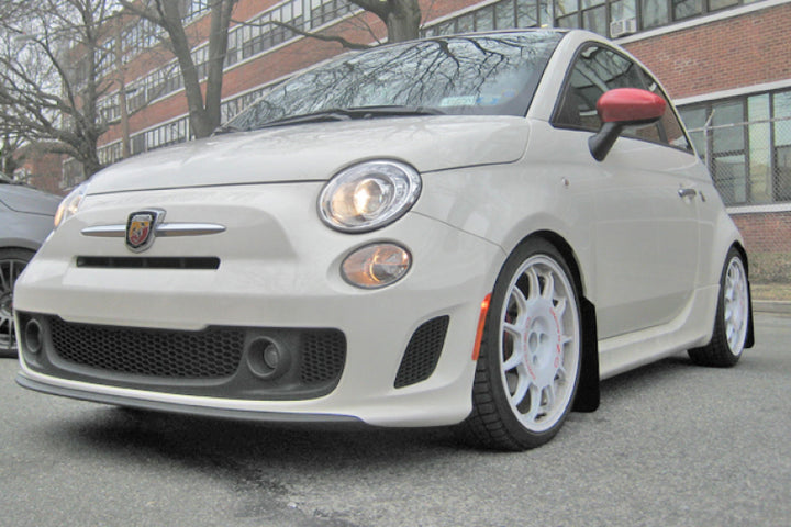 Rally Armor 12-18 Fiat 500 Red Mud Flap w/White Logo - Bull Strap