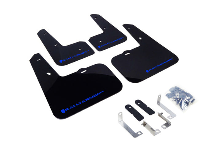 Rally Armor 12-18 Hyundai Veloster Black UR Mud Flap w/ Blue Logo - Bull Strap