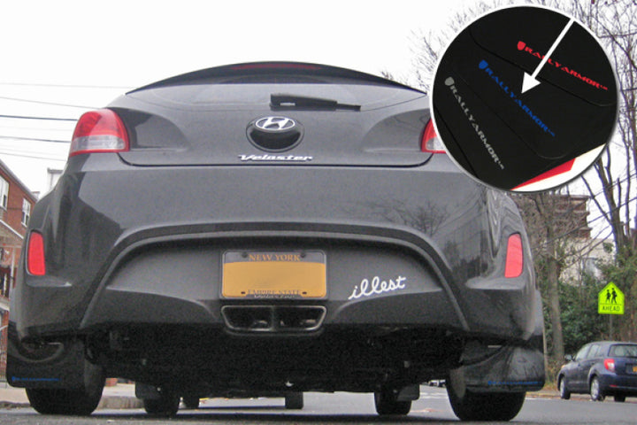 Rally Armor 12-18 Hyundai Veloster Black UR Mud Flap w/ Blue Logo - Bull Strap