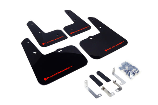 Rally Armor 12-18 Hyundai Veloster Black UR Mud Flap w/ Red Logo - Bull Strap