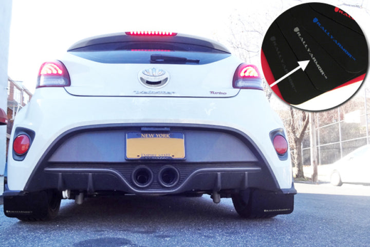 Rally Armor 12-18 Hyundai Veloster Black UR Mud Flap w/ Silver Logo - Bull Strap