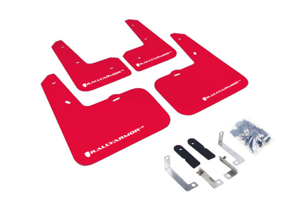 Rally Armor 12-18 Hyundai Veloster Red UR Mud Flap w/ White Logo - Bull Strap