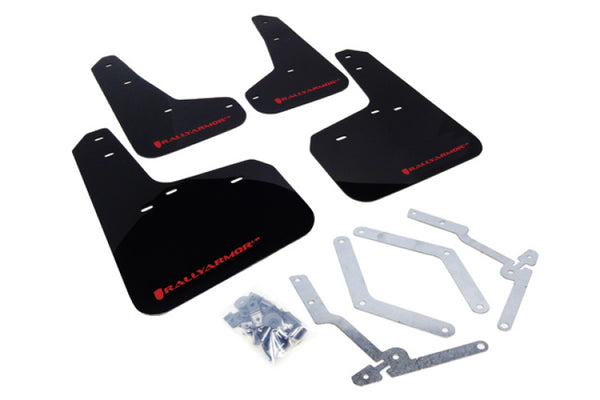 Rally Armor 12-19 Ford Focus ST / 16-19 RS Black Mud Flap w/Red Logo - Bull Strap