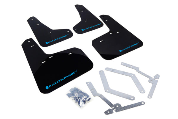 Rally Armor 12-19 Ford Focus ST / 16-19 RS Black UR Mud Flap w/Nitrous Blue Logo - Bull Strap