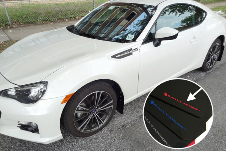 Rally Armor 13-17 Subaru BRZ/Toyota FR-S Black UR Mud Flap w/Red Logo - Bull Strap
