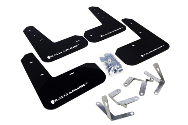 Rally Armor 13-17 Subaru BRZ/Toyota FR-S Black UR Mud Flap w/White Logo - Bull Strap