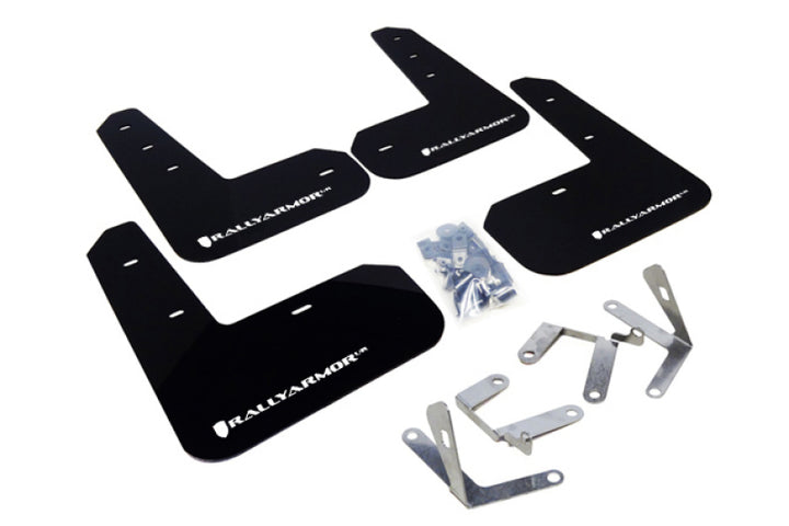 Rally Armor 13-17 Subaru BRZ/Toyota FR-S Black UR Mud Flap w/White Logo - Bull Strap