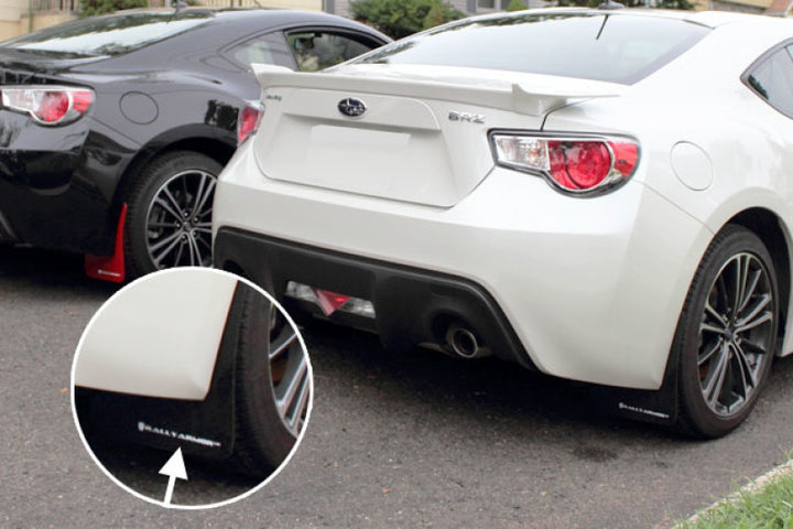 Rally Armor 13-17 Subaru BRZ/Toyota FR-S Black UR Mud Flap w/White Logo - Bull Strap