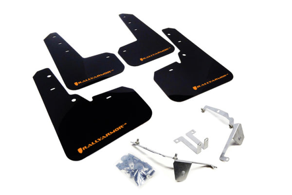 Rally Armor 13-17 Subaru Crosstrek XV Black Mud Flap w/Orange Logo - Bull Strap