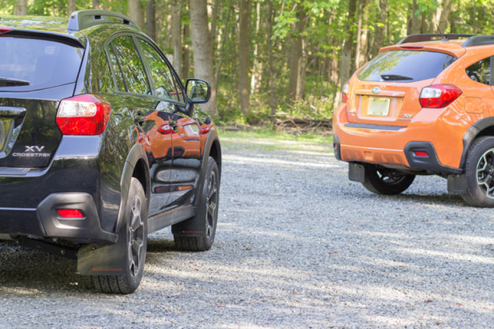 Rally Armor 13-17 Subaru Crosstrek XV Black Mud Flap w/Orange Logo - Bull Strap