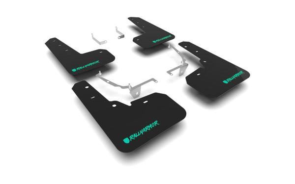Rally Armor 13-17 Subaru Crosstrek XV Black UR Mud Flap w/Teal Altered Font Logo - Bull Strap