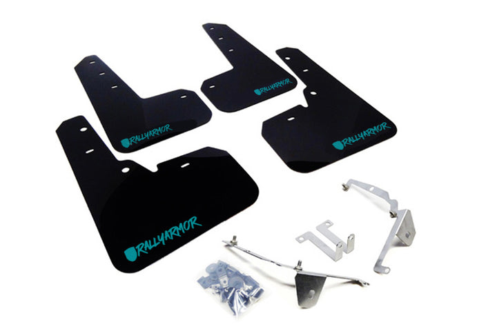 Rally Armor 13-17 Subaru Crosstrek XV Black UR Mud Flap w/Teal Altered Font Logo - Bull Strap
