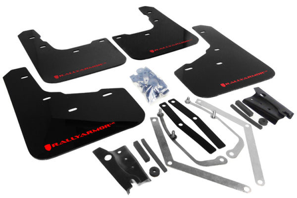 Rally Armor 13-19 Ford Fiesta ST Black UR Mud Flap w/Red Logo - Bull Strap