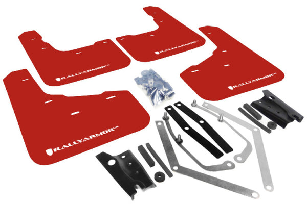 Rally Armor 13-19 Ford Fiesta ST Red UR Mud Flap w/White Logo - Bull Strap