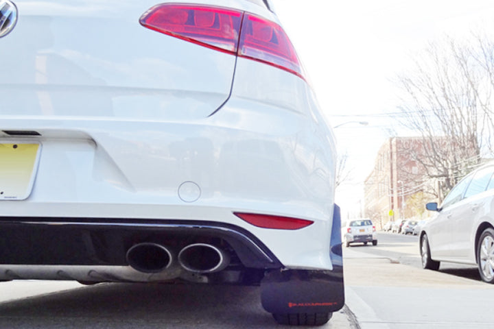 Rally Armor 15-17.5 MKVII VW Golf R Black UR Mud Flap w/Grey Logo - Bull Strap