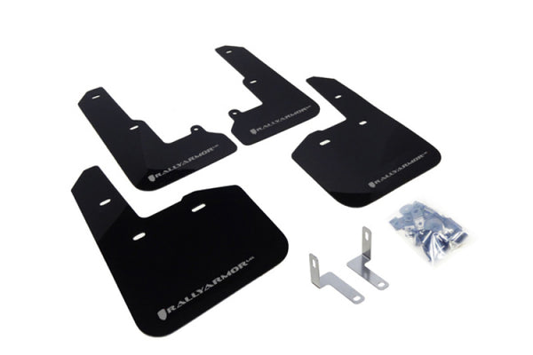 Rally Armor 15-19 Subaru Legacy Black UR Mud Flap w/ Silver Logo - Bull Strap