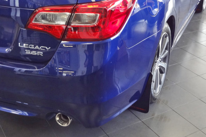 Rally Armor 15-19 Subaru Legacy Black UR Mud Flap w/ Silver Logo - Bull Strap