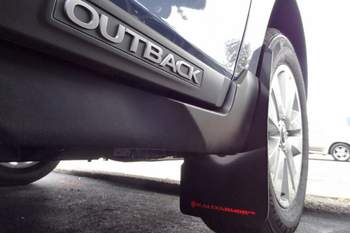 Rally Armor 15-19 Subaru Outback Black UR Mud Flap w/ Grey Logo - Bull Strap