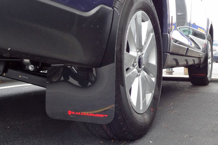 Rally Armor 15-19 Subaru Outback Black UR Mud Flap w/ Red Logo - Bull Strap