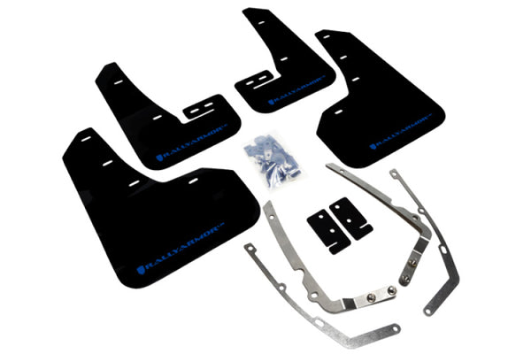 Rally Armor 15-21 MKVII VW Golf/GTI Black UR Mud Flap w/Blue Logo - Bull Strap