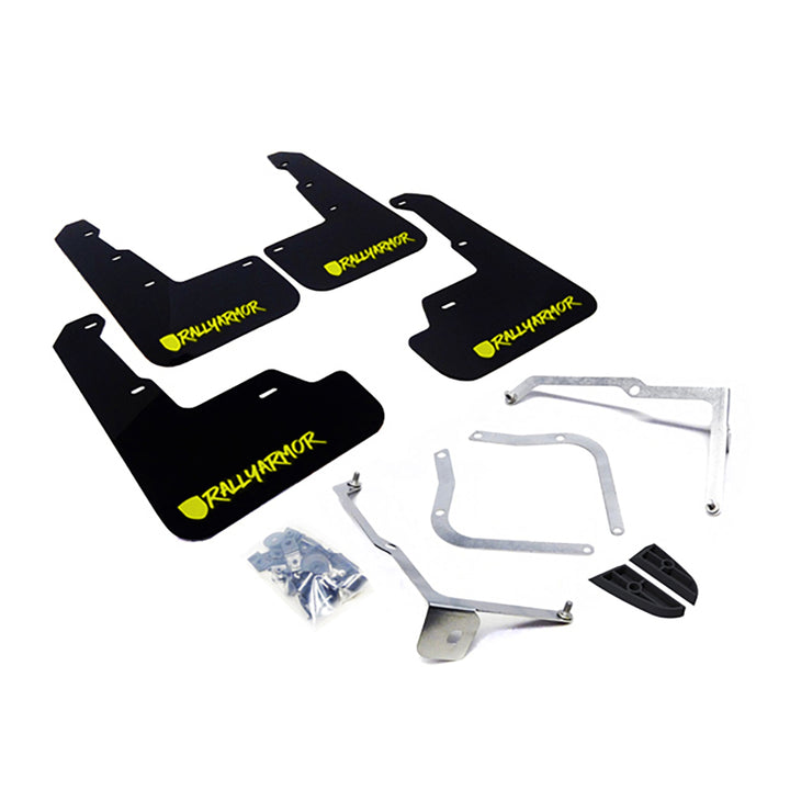 Rally Armor 15-21 Subaru WRX/STI Black Mud Flap Green Altered Font Logo - Bull Strap