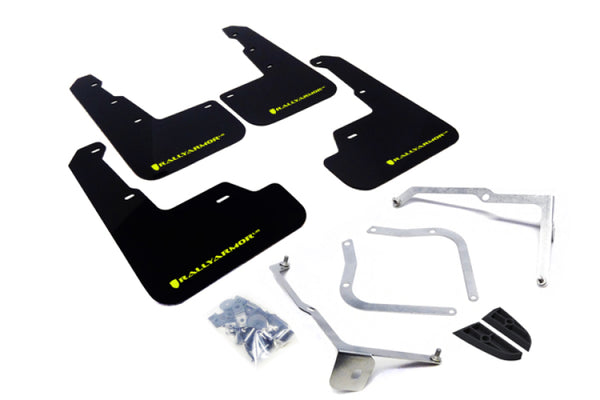 Rally Armor 15-21 Subaru WRX/STI Black UR Mud Flap w/Green Logo - Bull Strap