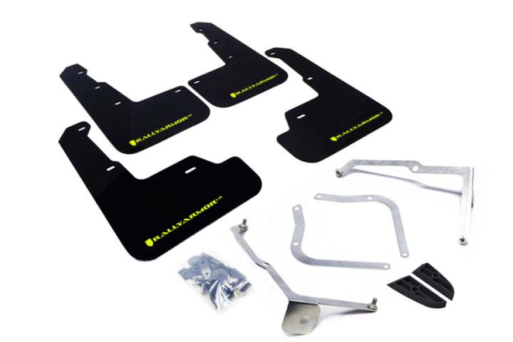 Rally Armor 15-21 Subaru WRX/STI Black UR Mud Flap w/Green Logo - Bull Strap