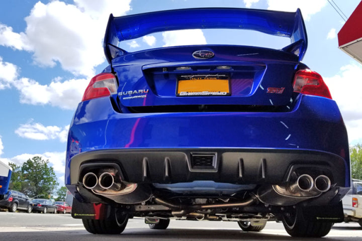 Rally Armor 15-21 Subaru WRX/STI Black UR Mud Flap w/Green Logo - Bull Strap