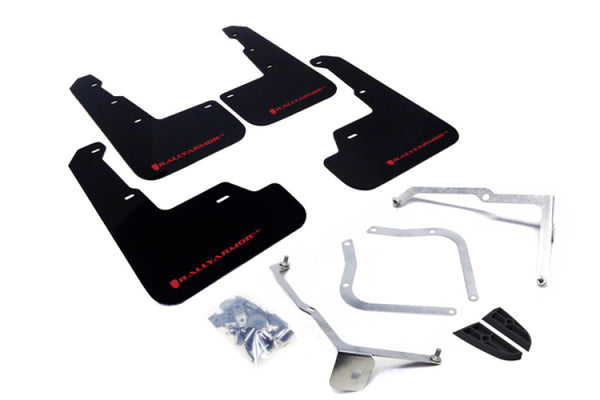 Rally Armor 15-21 Subaru WRX/STI Black UR Mud Flap w/Red Logo - Bull Strap