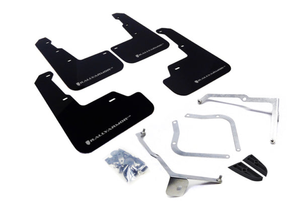 Rally Armor 15-21 Subaru WRX/STI Black UR Mud Flap w/Silver Logo - Bull Strap