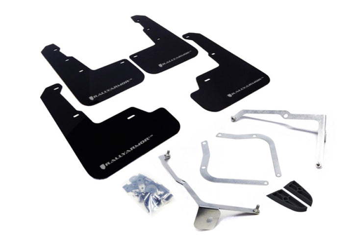 Rally Armor 15-21 Subaru WRX/STI Black UR Mud Flap w/Silver Logo - Bull Strap