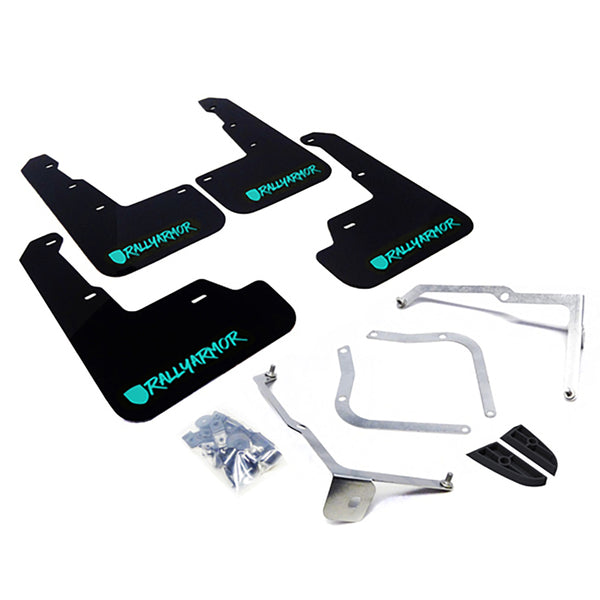 Rally Armor 15-21 Subaru WRX/STI Black UR Mud Flap w/Teal Altered Font Logo - Bull Strap