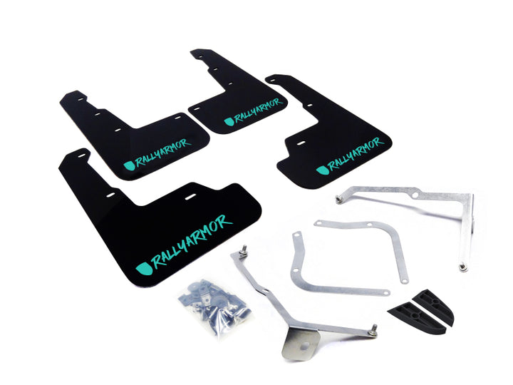 Rally Armor 15-21 Subaru WRX/STI Black UR Mud Flap w/Teal Altered Font Logo - Bull Strap