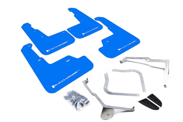 Rally Armor 15-21 Subaru WRX/STI Blue UR Mud Flap w/White Logo - Bull Strap
