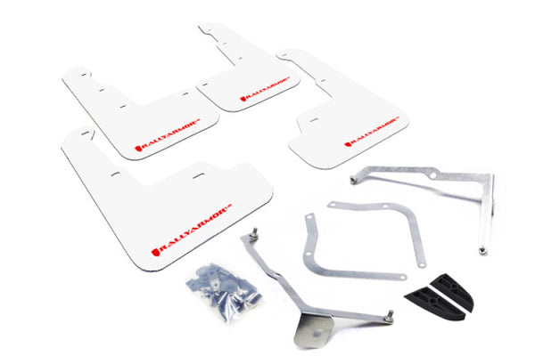 Rally Armor 15-21 Subaru WRX/STI White UR Mud Flap w/Red Logo - Bull Strap