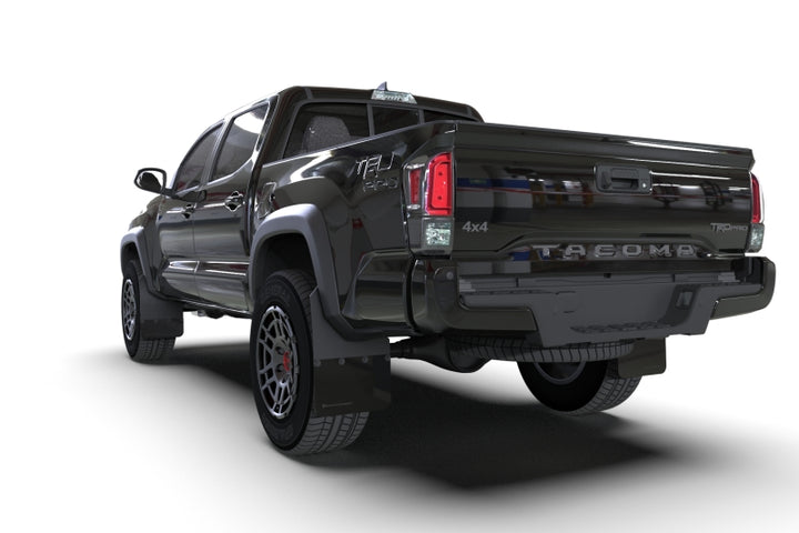 Rally Armor 16-23 Toyota Tacoma Gen 3 Black Mud Flap w/Grey Logo - Bull Strap