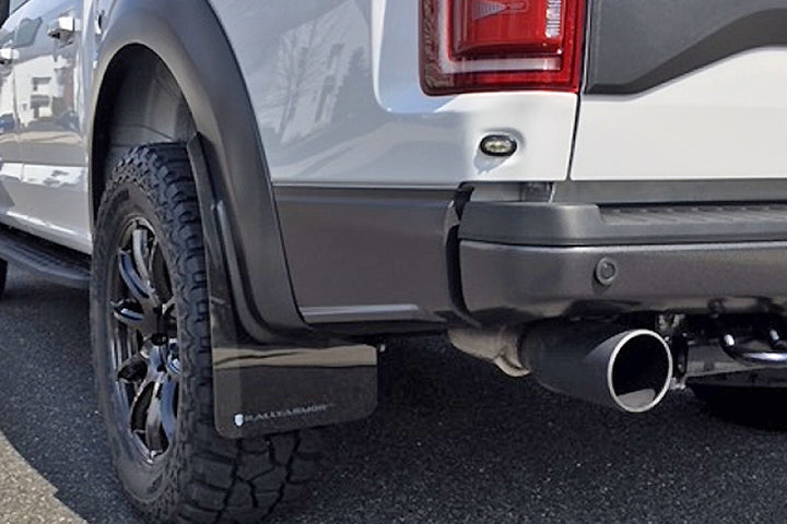 Rally Armor 17-20 Ford F-150 Raptor Gen 2 Black UR Mud Flap w/Dark Grey Logo - Bull Strap