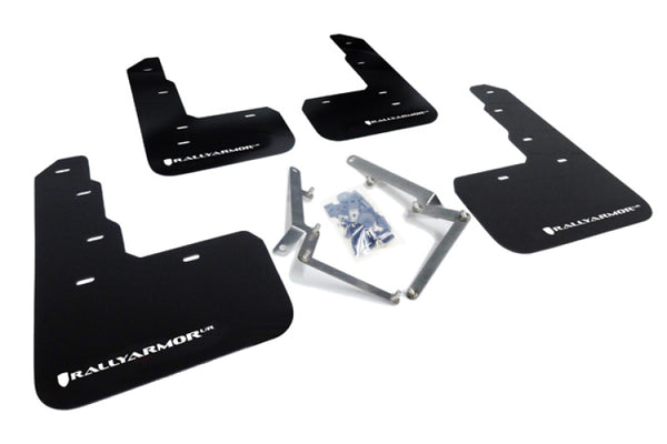 Rally Armor 17-22 Honda Civic Type R Black UR Mud Flap w/White Logo - Bull Strap