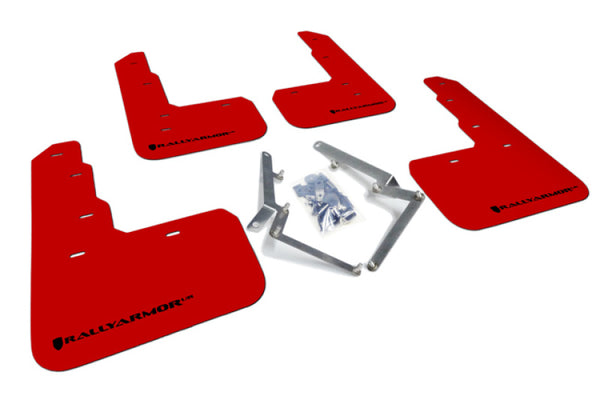Rally Armor 17-22 Honda Civic Type R Red UR Mud Flap w/Black Logo - Bull Strap